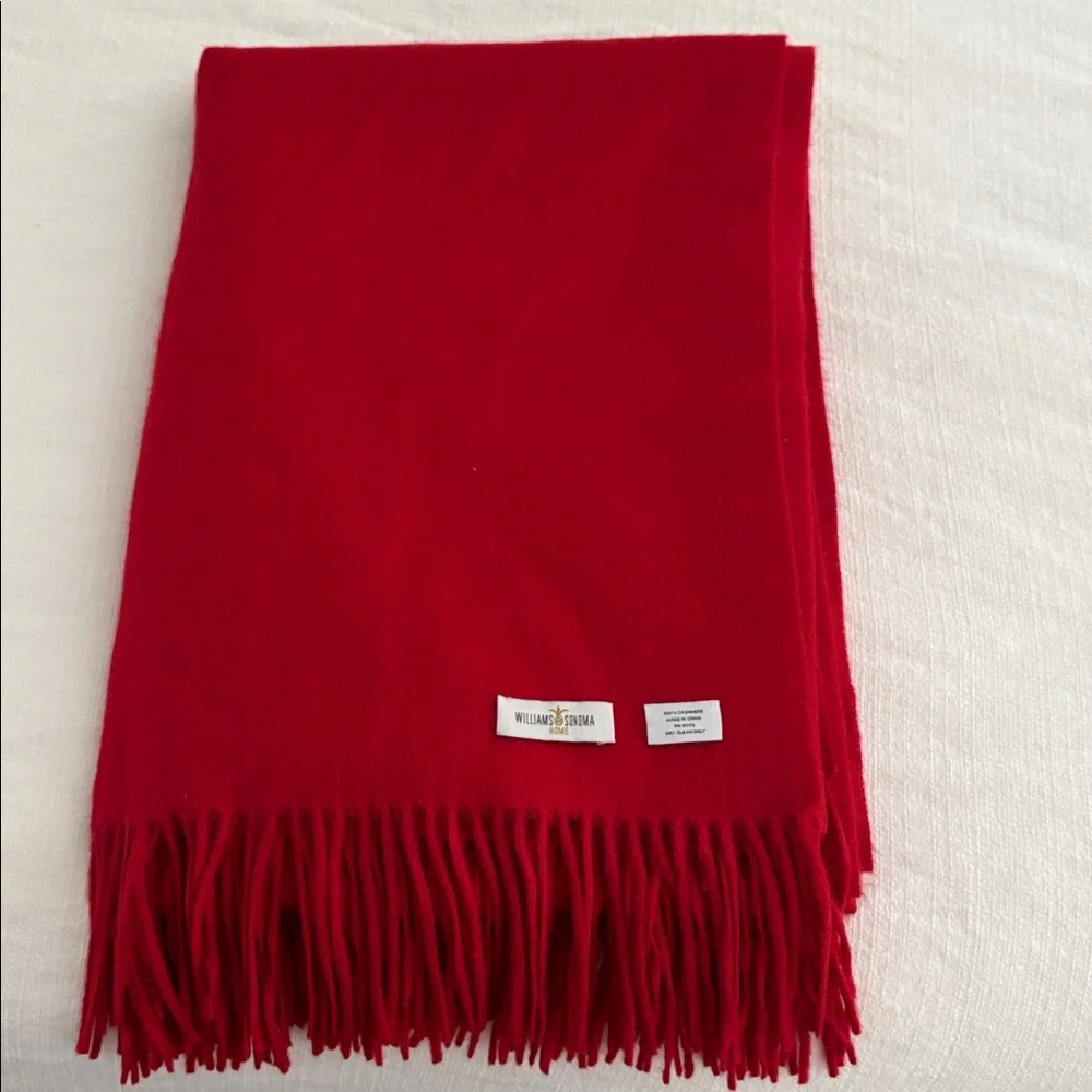 Williams Sonoma Home 100% Cashmere Throw Blanket Red Fringe Luxe Soft $319 ❤️